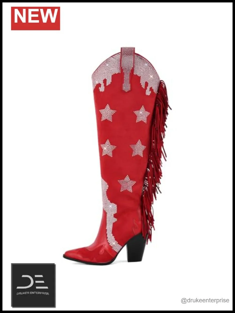 Fringe Thigh High Boots Over The Knee Rhinestone Studded Cowboy Boots Faux Suede
